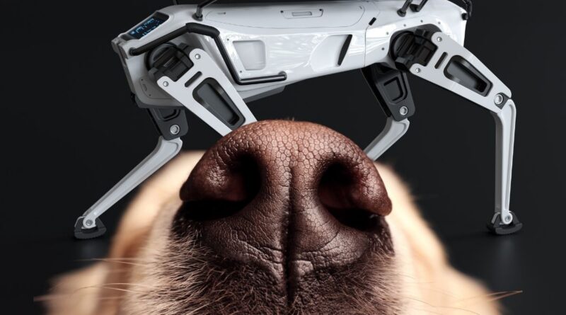 Illustrazione con il naso di un cane e un robot quadrupede