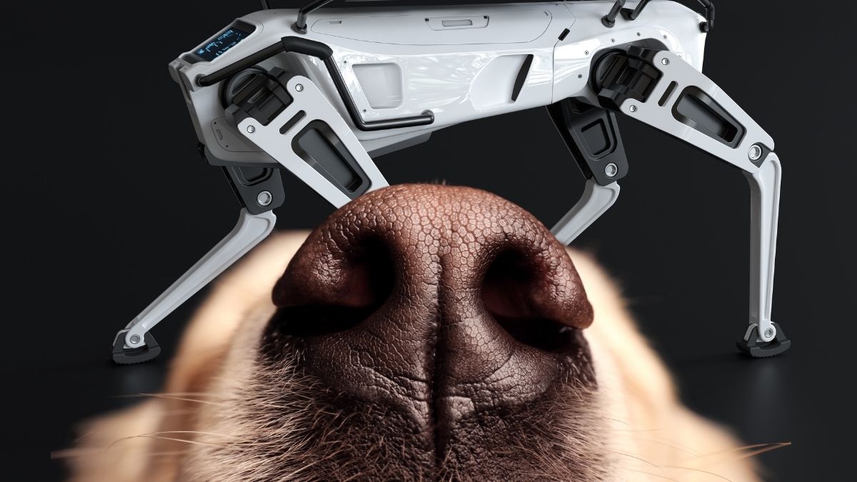 Illustrazione con il naso di un cane e un robot quadrupede